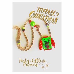 Ugly Christmas Sweater Necklace- Lt Green